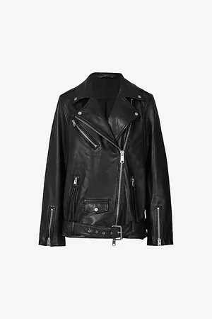 AllSaints Billie Belted-hem Relaxed-fit Leather Biker Jacket