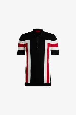 HUGO BOSS Button-neck Short-sleeve Stripe Cotton Polo
