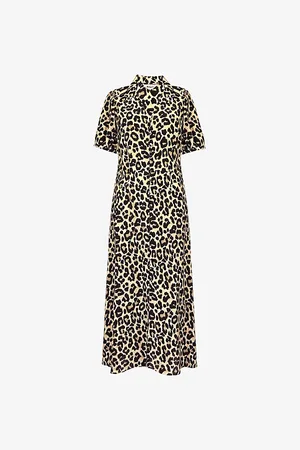 Ro&Zo Leopard-print Short-sleeve Woven Midi Dress