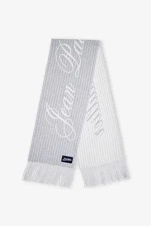 Jean Paul Gaultier Pinstriped Branded-print Wool-blend Scarf