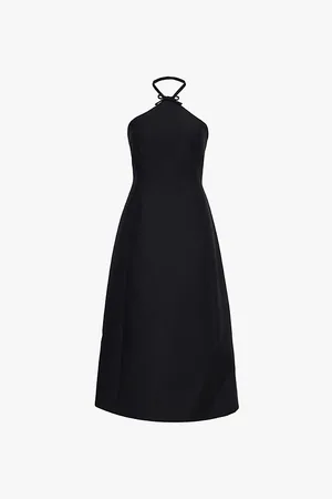 VALENTINO GARAVANI Bow-embellishment Halterneck Slim-fit Wool and Silk Midi Dress
