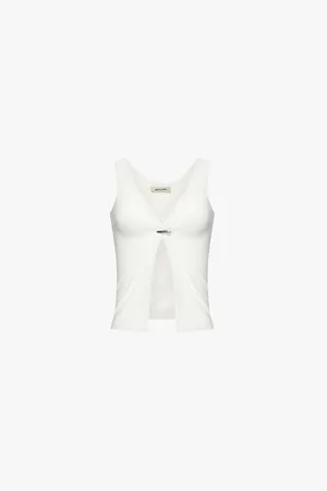Grace Shark Teeth Split-front Sleeveless Stretch-woven Jersey Top