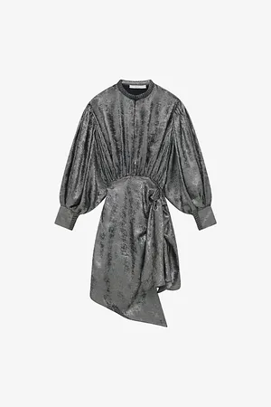 IRO Caribel Puff-sleeve Tie-wait Metallic Woven Mini Dress
