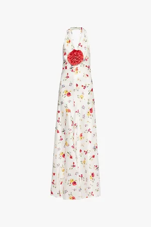 RODARTE Floral-print Halterneck Silk-satin Midi Dress