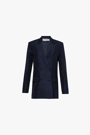 VALENTINO GARAVANI Brand-embroidery Double-breasted Regular-fit Wool and Silk Blazer