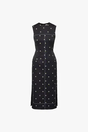 Erdem Floral-embroidered Sleeveless Cotton-blend Midi Dress