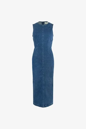 Ro&Zo Round Neck Slim-fit Sleeveless Stretch-denim Midi Dress