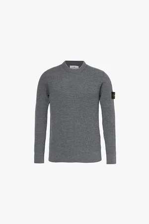 Stone Island Brand-patch Crew-neck Rib-knit Virgin-wool Jumper