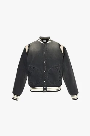 Rhude Lighting Contrast-patch Leather and Denim Bomber Jacket