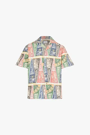 Rhude Collegte Flag Graphic-print Relaxed-fit Cotton Shirt
