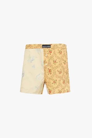 Marine Serre Floral Print Contrast-panel Cotton Shorts