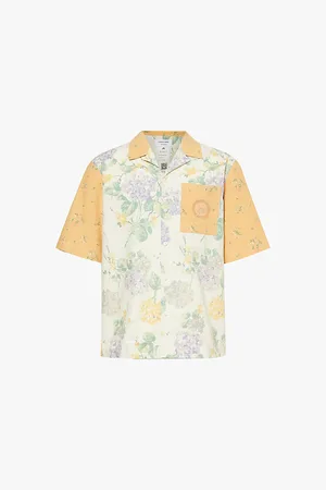 Marine Serre Floral-print Contrast-panel Relaxed-fit Cotton Shirt