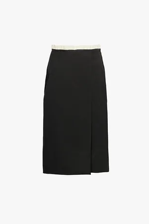 Maison Margiela Contrast-waistband Wrap-effect A-line Wool-twill Midi Skirt