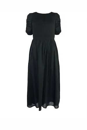 Ro&Zo Round-neck Puff-sleeve Cotton Midi Dress