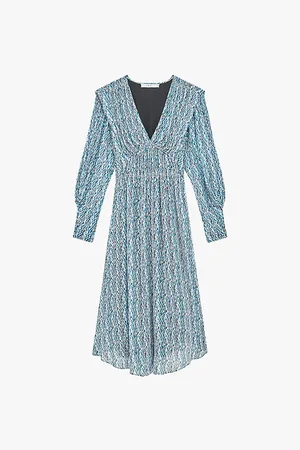 IRO Rinate Graphic-print Long-sleeve Woven Midi Dress
