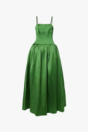 Self-Portrait Satin Bandeau Adjustable Straps Midi Dress