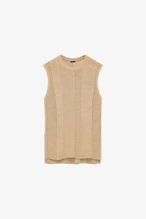 Joseph Stripe-texture Longline Stretch Linen-blend Tank Top