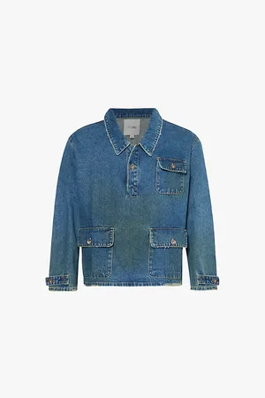 Found Spread-collar Buttoned-pockets Relaxed-fit Denim-blend Overshirt