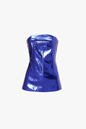 Amy Lynn Johanna Bandeau Faux-leather Corset Top