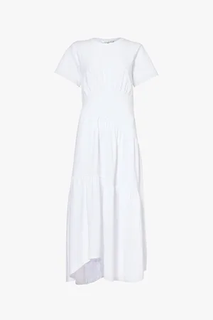 Frame Gathered Seam Short-sleeves Organic Cotton-jersey Midi Dress