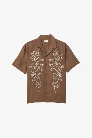 Reiss Sonny Floral-embroidered Short-sleeve Linen Shirt