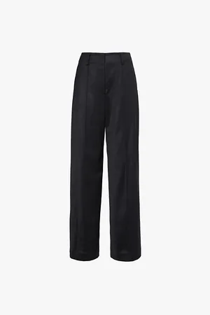 Grace Brand-plaque Stitched-creases Wide-leg High-rise Wool Trousers