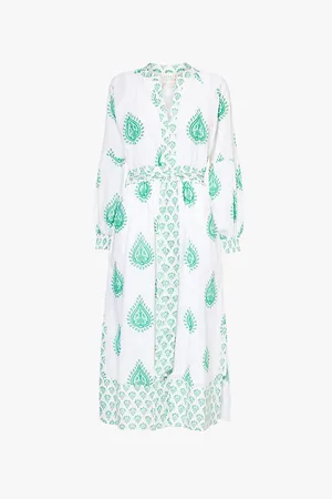 ASPIGA Cara Block-print Belted Organic-cotton Midi Dress