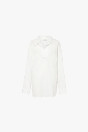 DRIES VAN NOTEN Oversized V-neck Collared Cotton Shirt