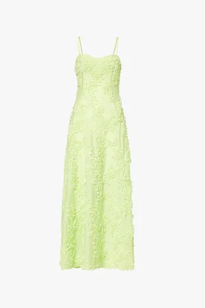 Amy Lynn Sofia Chartreuse Flower-patch-embellishment Slim-fit Woven Maxi Dress