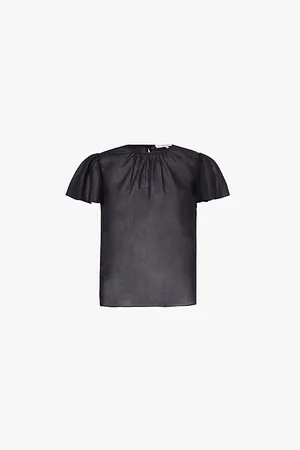 Frame Ruffle Sleeve Round-neck Cotton Blouse