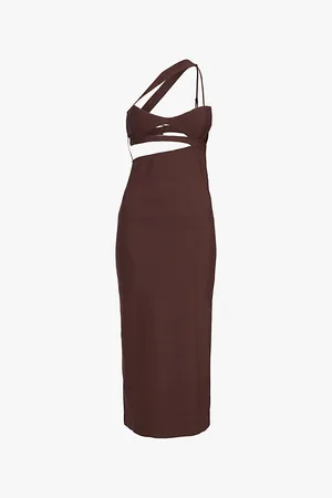 Nensi Dojaka Asymmetric Cut-out Silk-crepe Midi Dress