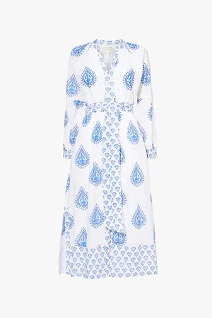 ASPIGA Cara Block Print V-neckline Organic-cotton Midi Dress