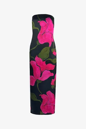 Ro&Zo Kira Floral-print Bandeau Satin Maxi Dress