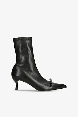 Lanvin Bow-embellished Heeled Leather Ankle Boots