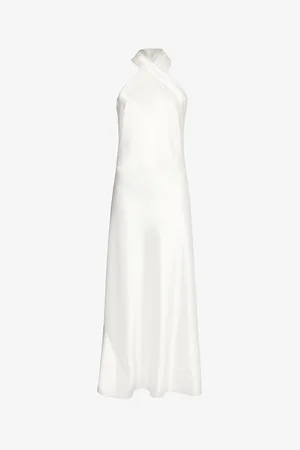 GALVAN Pandora Crossover Halterneck Satin Maxi Dress