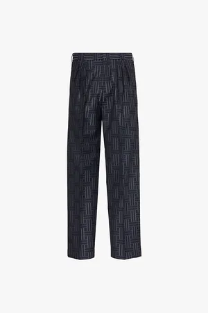 Kenzo Geometric-print Pleated Tapered-leg Relaxed-fit Wool and Cotton Trousers