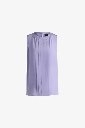 HUGO BOSS Pleated-front Round-neck Silk Blouse