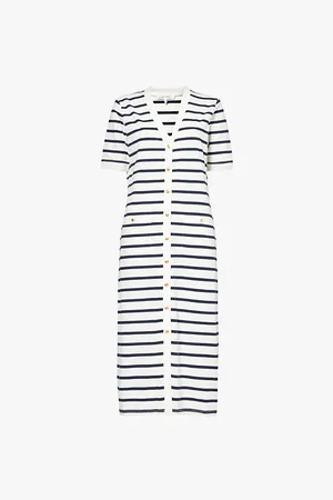 Frame Henley Button Up Short-sleeve Organic Cotton-jersey Midi Dress