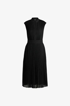 HUGO BOSS Notch-neck Plisse Woven Midi Dress