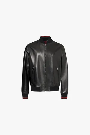 Gucci Brand-embroidery Two-zip-pockets Regular-fit Leather Jacket