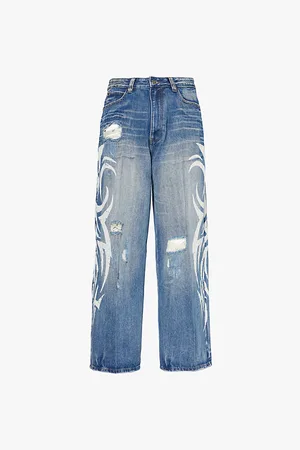 Jaded London Tattoo Colossus Abstract-print Wide-leg Relaxed-fit Denim-blend Jeans