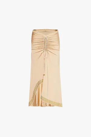 Paco rabanne Rouched Asymmetric Hem Stretch-woven Midi Skirt