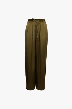 Frame Self-tie Slip-pockets Wide-leg High-rise Silk Trouser