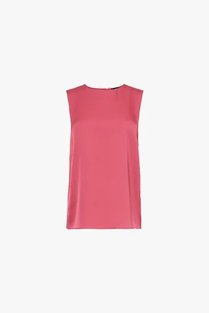 THEORY Round-neckline Sleeveless Silk Top