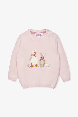FrenchTrotters Duck and Bunny Graphic-intarsia Knitted Jumper 3-24 Months