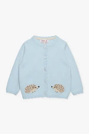 FrenchTrotters Hedgehog-intarsia Scallop-trim Knitted Cardigan 3-24 Months