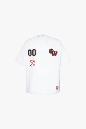 OFF-WHITE Gothic Baseball Brand-embroidery Relaxed-fit Cotton-poplin Shirt