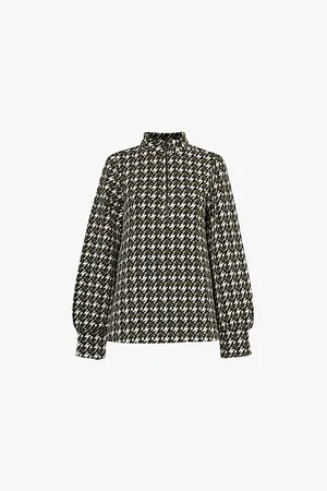 ME AND EM Travel Tailoring Houndstooth Zip-front Woven Top