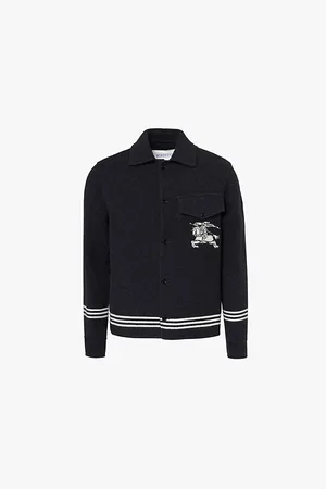 Burberry Brand-print Striped-print Relaxed-fit Wool Jacket