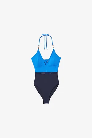 Reiss Daisy Halter-neck Colour-block Cotton Swimsuit